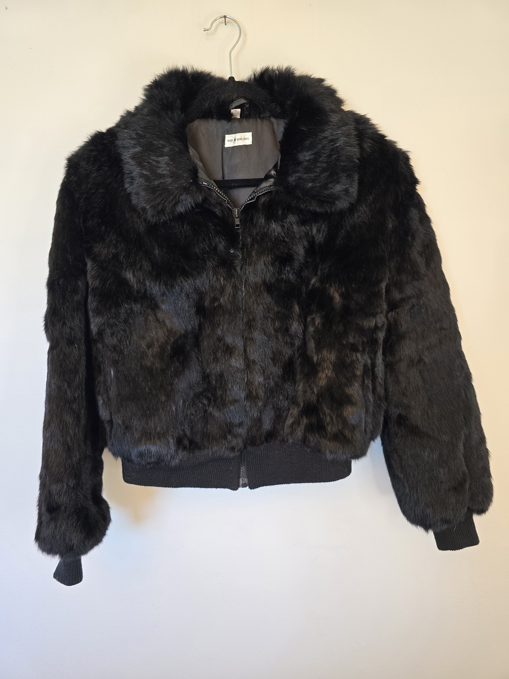Women's Black Fur Bomber Jacket